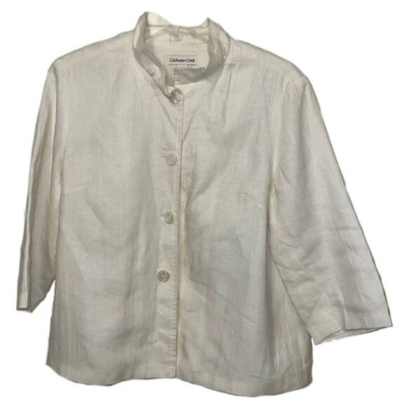 Coldwater Creek Cream White Linen Jacket Womens Size 10 Petite 10P - Picture 1 of 10